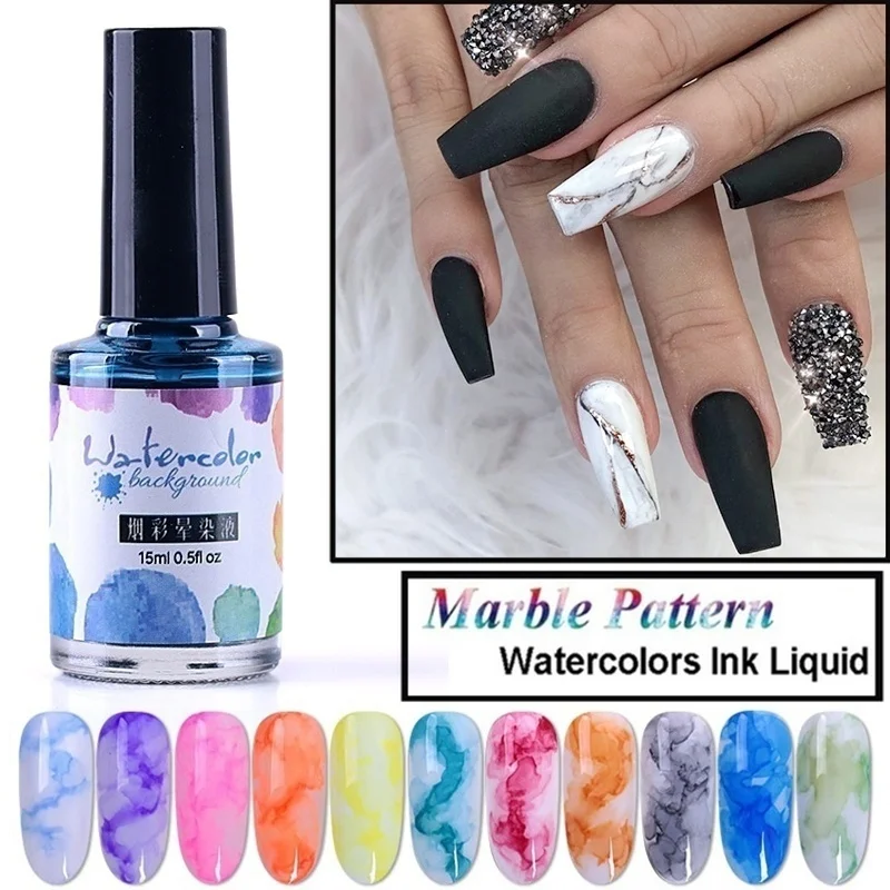 

12 Colors Professional Watercolor Ink Nail Gel Marble Smoke Pattern Nail Polish Blooming Effect Gel Nail Polish Beauty Tools