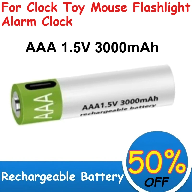 

AAA 1.5V Lithium Battery 3000mAh Capacity USB Fast Rechargeable for Clock Toy Mouse Flashlight Alarm Clock Batteries