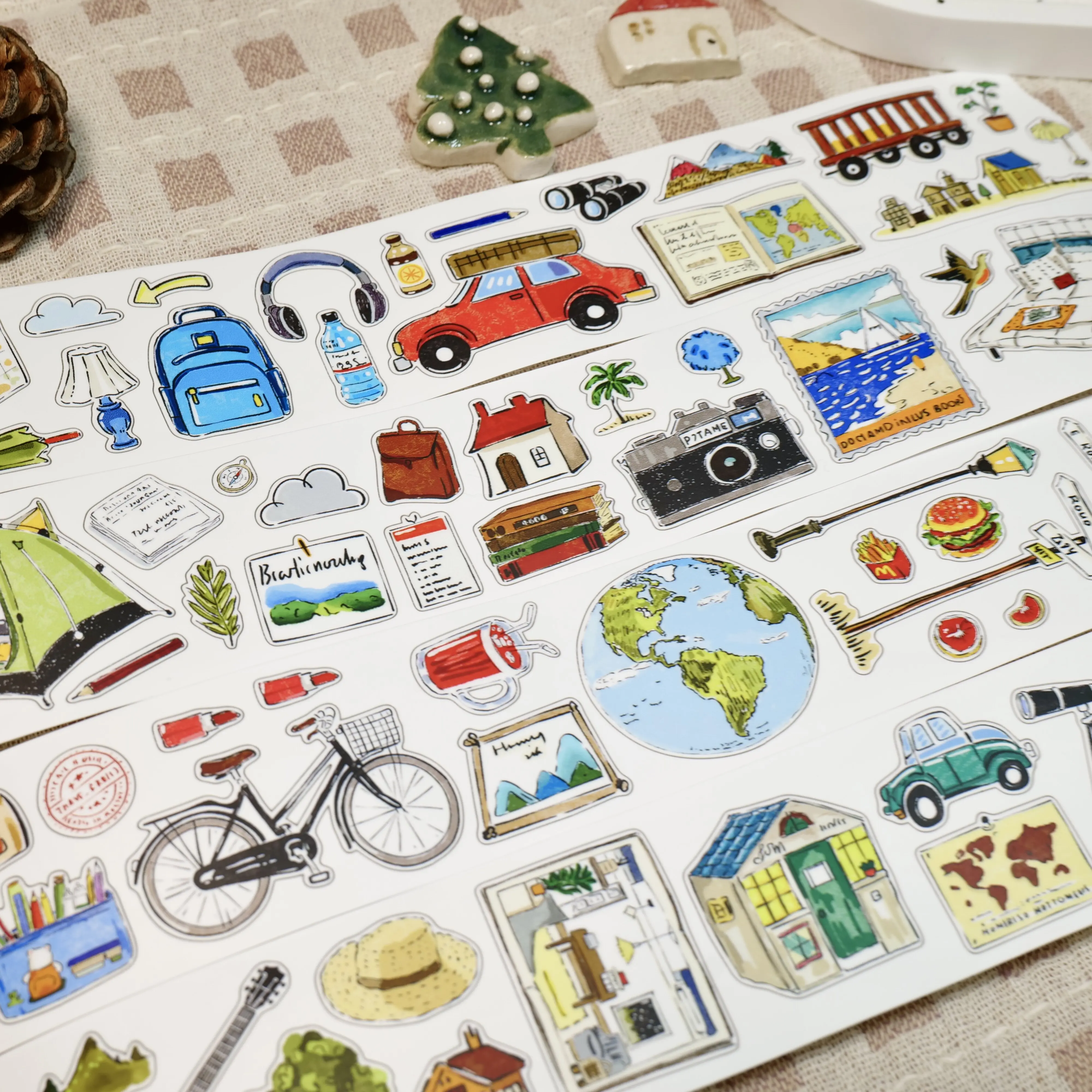 Die-Cut Washi Tape Sweet Food & Travel Character Design for Light Vintage Scrapbooking