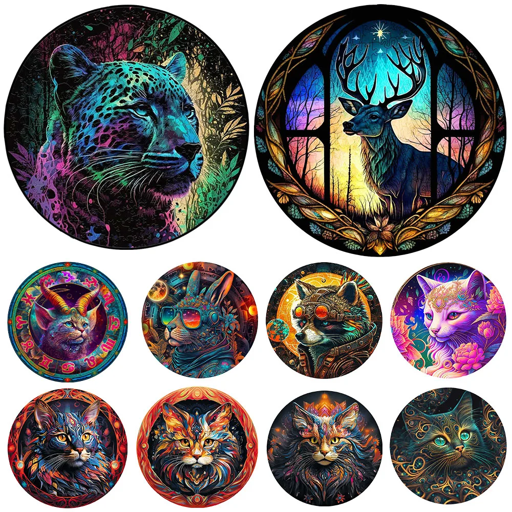 

Punk animal wooden puzzle cat warrior children puzzle education color adult leisure wooden puzzle party entertainment must play