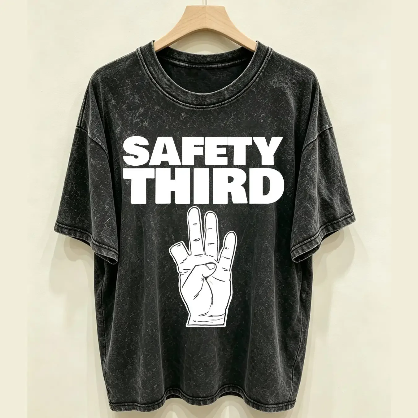 washed T Shirt NEW LIMITED Safety Third Funny Missing Finger Size S 5XL vintage Washed Unisex Casual streetwear fashion graphic