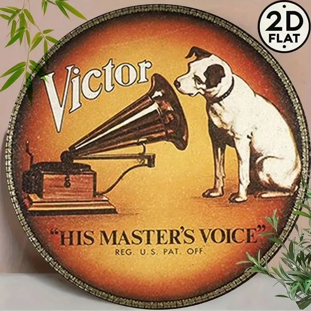 Vintage His Masters Voice Dog Vinyl Record Tin Sign Retro Metal Wall Art Decor For Home Bar Garage Pub Music Studio