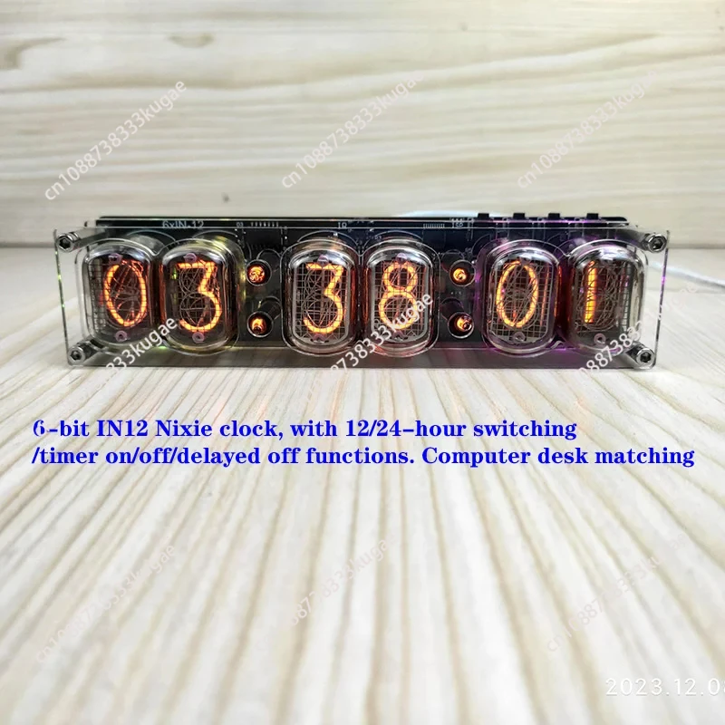 6-bit IN12 Nixie clock, glow tube clock, with 12/24-hour switching/timer on/off/delayed off functions. Computer desk matching