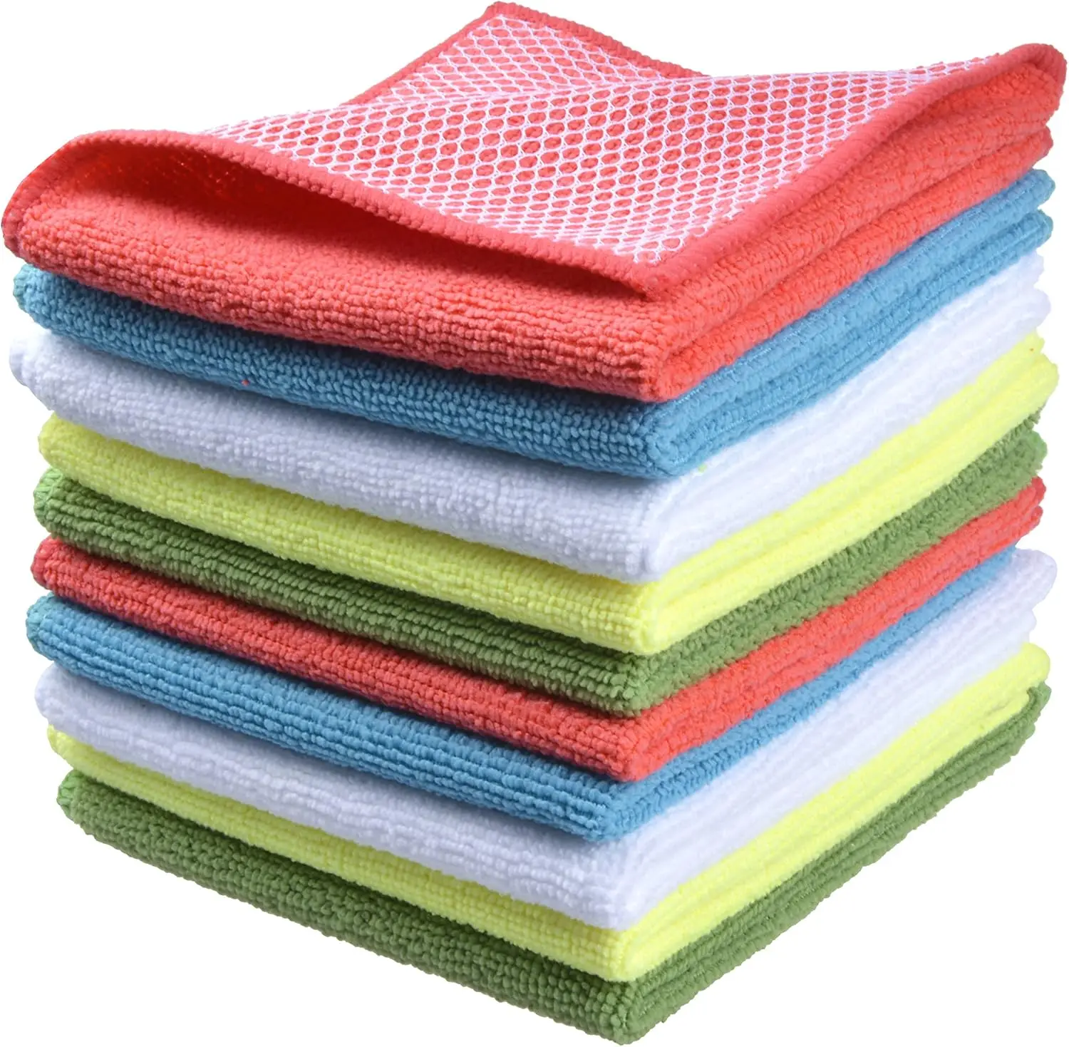 

Microfiber Dish Cloths for Washing Dishes, Kitchen Towels with Scour Side, 12x12 inch, 10 Pack, Assorted Colors