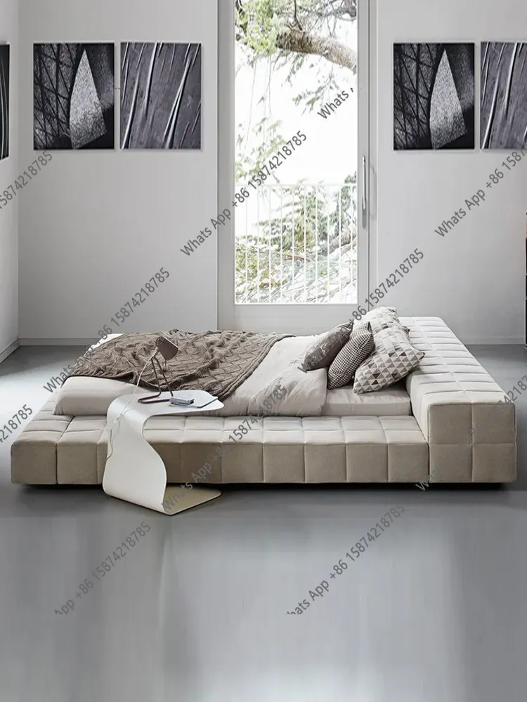

B Bed: Italian Minimalist Fabric Designer Square Plaid Low Back Floor-to-ceiling Tatami Bedroom Double Bed Minimalist Italian St