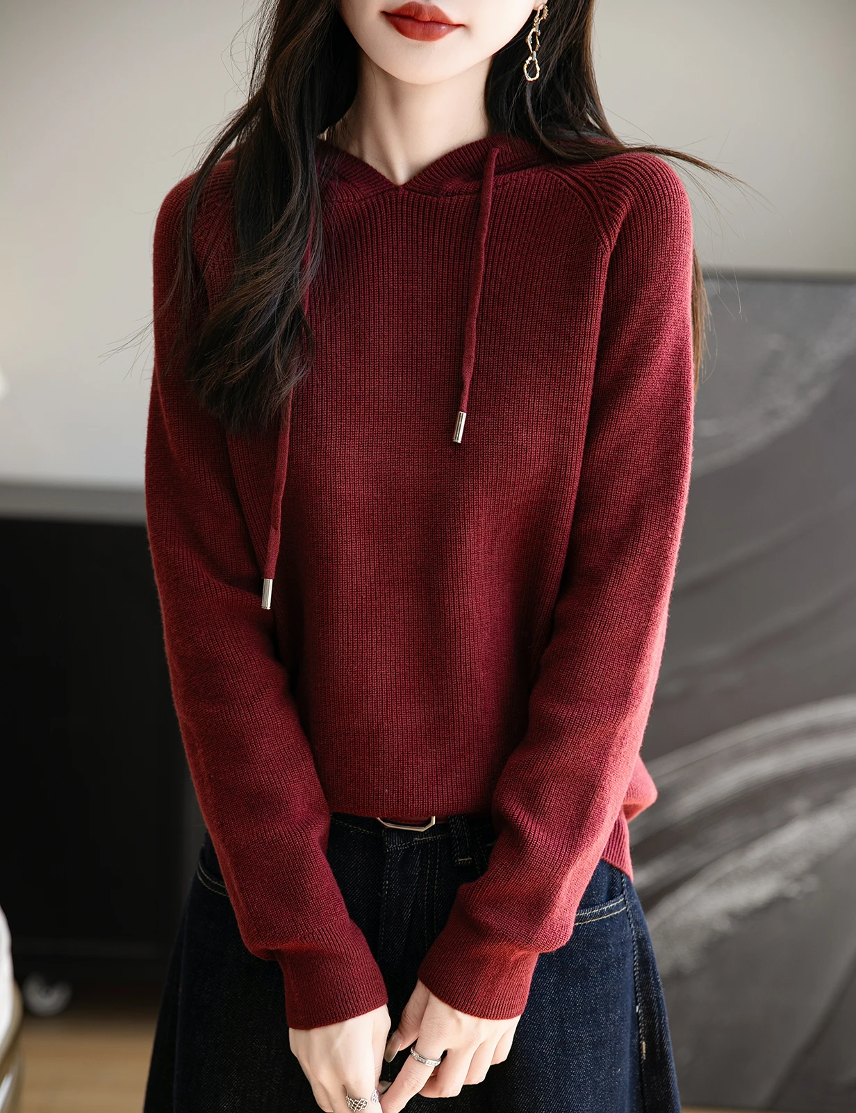 Hooded Neck Knitted Top for women Pullover New Spring Fall Basic Fashion Casual Long Sleeve Tops Hoodies Sweater Woman Clothing