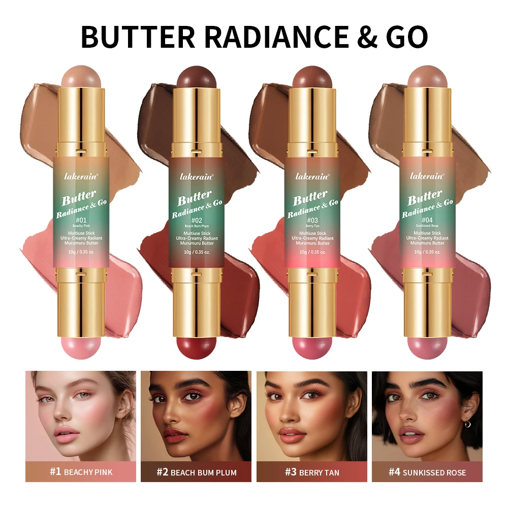 Double‑Headed Multiuse Butter Glow Stick 3D Bronzer Blush Light Glossy Bronze Pink Cheek Contour Blusher Facial Makeup Cosmetic