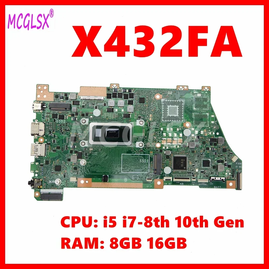 X432FA  Mainboard For ASUS VivoBook X432FL S432FA X432FA X432FAC Laptop Motherboard with i5 / i7-8th 10th CPU 8GB/16GB-RAM