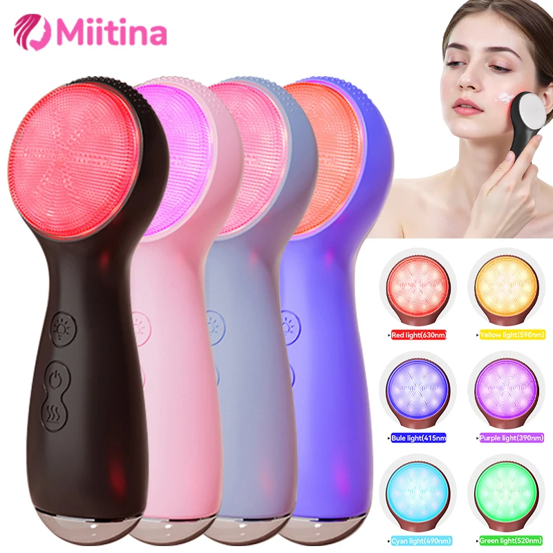 

3 in 1 Silicone Facial Cleansing Brush Phototherapy Heat Therapy Sonic Vibrating Deep Pore Cleansing Scrubber Exfoliator Beauty