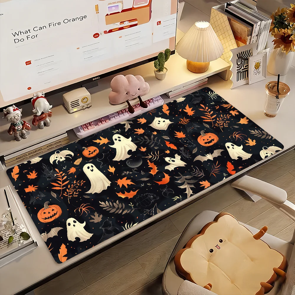 Halloween Cat Pumpkin Witch Ghost Bat Mouse Pad Non-slip Locking Edge DeskMat PC Laptop Accessories Rubber Office Keyboard Game