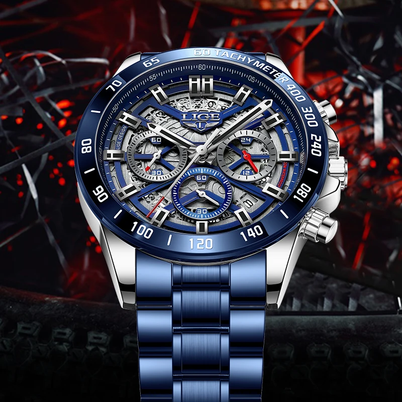 

LIGE Fashion Quartz Man Watch Hollow Top Luxury Stainless Simple Watches for Men Casual Sports Waterproof Auto Date Wristwatches