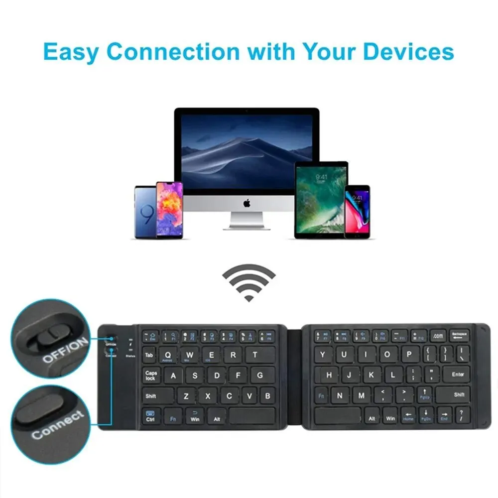 Mini clavier Bluetooth pliable pour IPAD, tablette mobile, ordinateur portable, bureau, stockage sans fil, trois systèmes universels