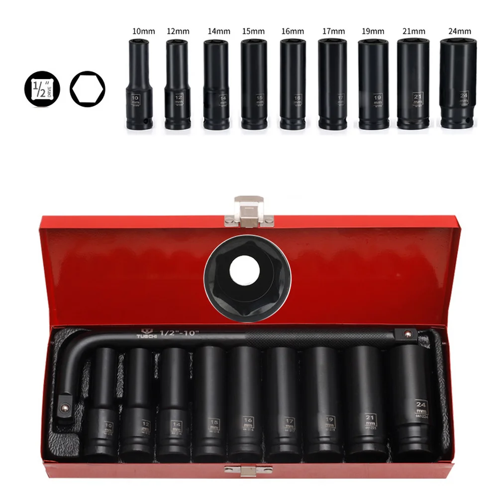 For Workshop Use Black Wheel Protector Hexagon Drive Deep Nut Design Compact And Portable Chromium-vanadium Steel