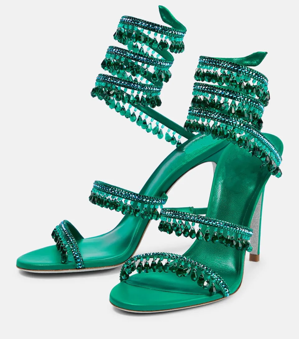 Women's Black Crystal Fringe Stiletto Sandals New Glitter Heels Wrap Around Ankle Strap Party Dress Shoes Nightclub High Heels image 2