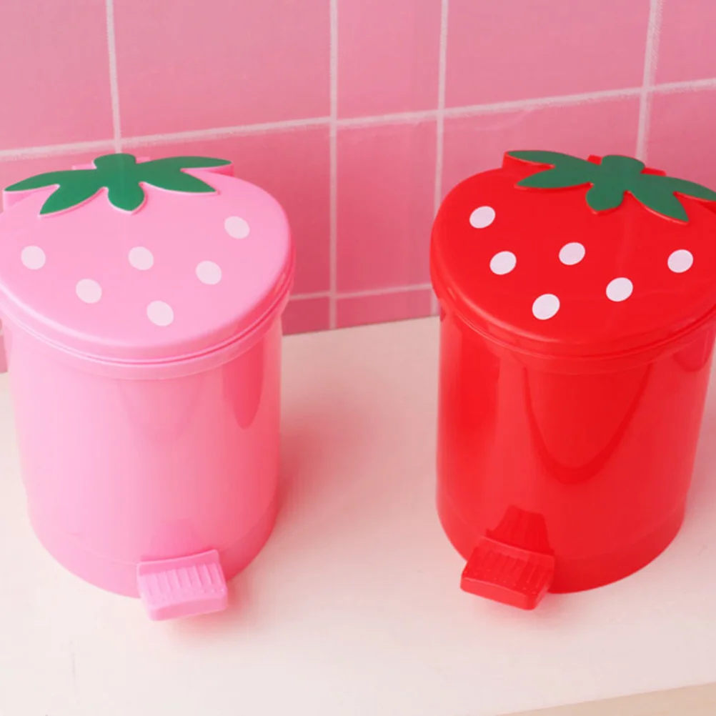 

Bins Desktop Trash Can Pink Office Decor Convenient Container Strawberry Garbage Red Plastic