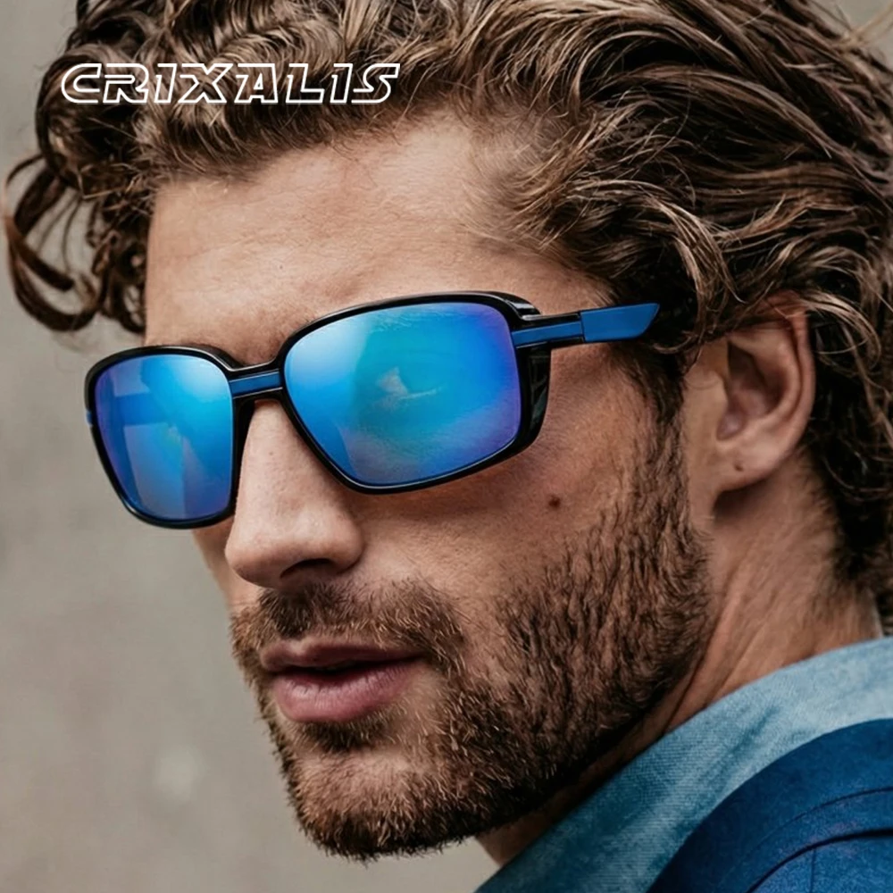 CRIXALIS Rechteckige Radfahren-Herren-Sonnenbrille, klassischer Stil, Vollformat, Spiegel, Sport, Laufen, Outdoor, Alltag, Brille, UV400