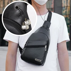 2024 waterproof pu Leather Casual Fashion Crossbody Chest Bag men's leather bag USB Charging Travel Shoulder Bag Daypack Male