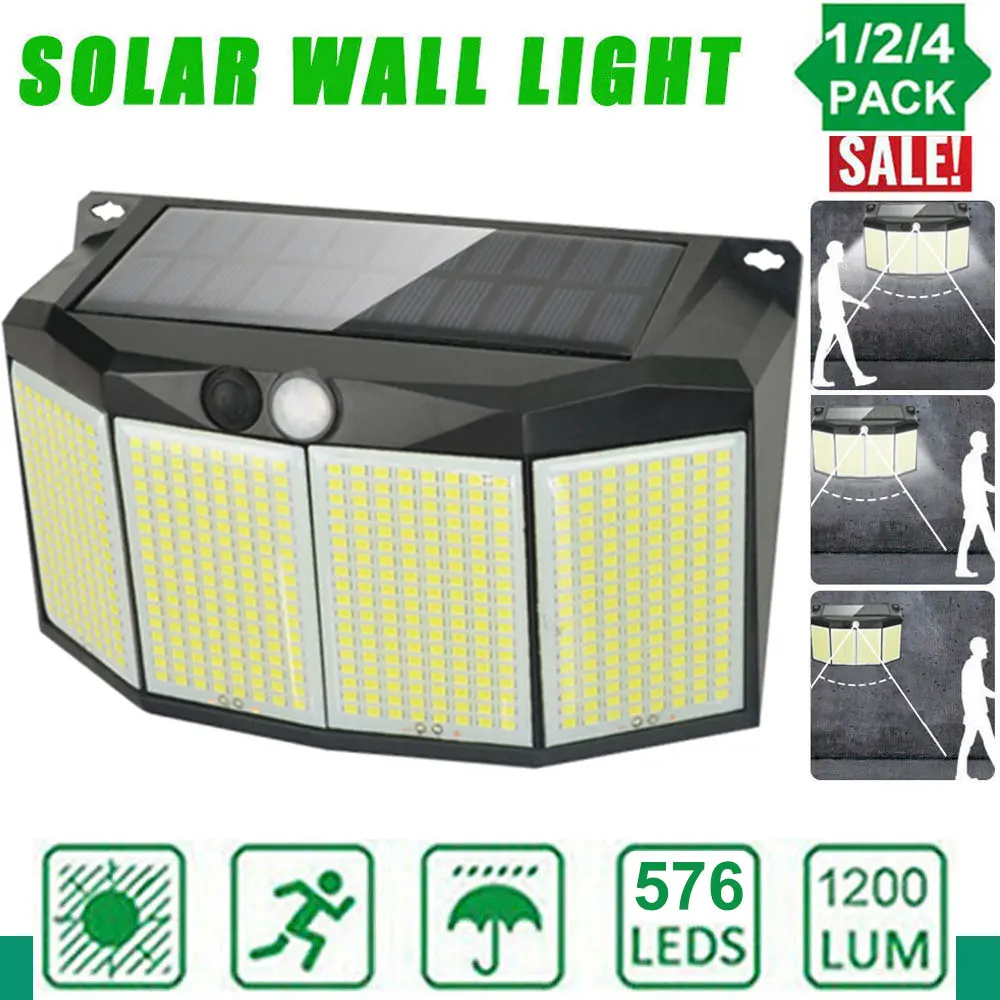 576 LED Light 3 Working Mode Outdoor Solar Lamp with Motion Sensor IP65 Waterproof Solar Powered Security Lamp Garden Patio Deco