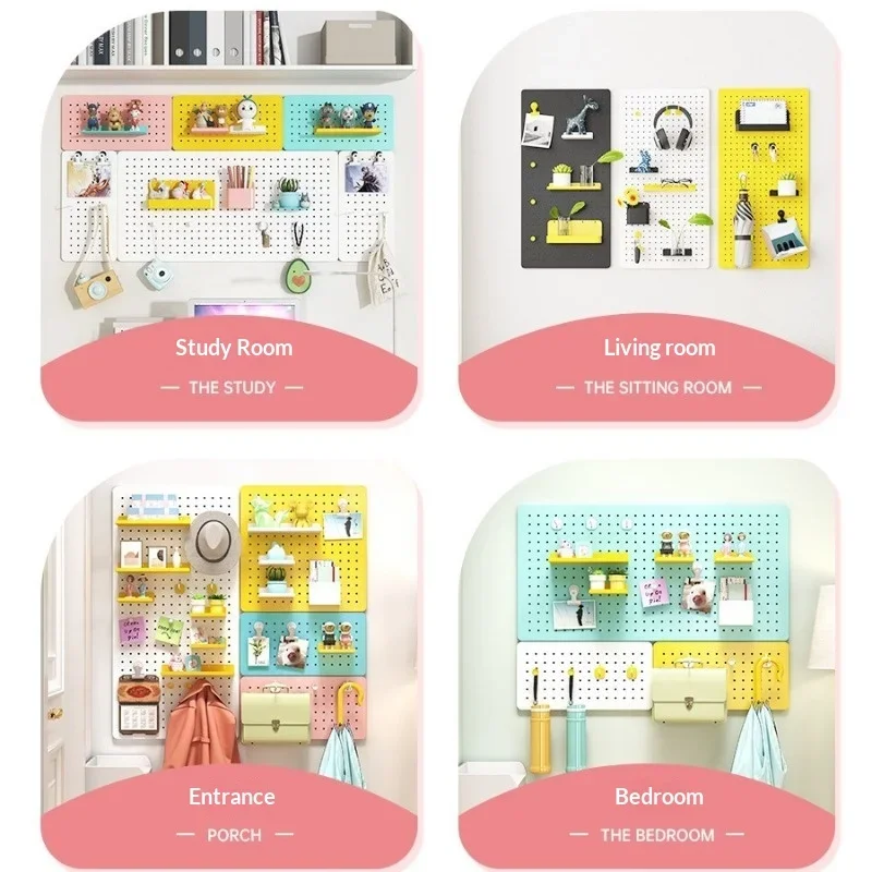 Organizer No Drill Storage Rack Hooks Shelves Entryway Desk Bathroom Kitchen Garage Space Saving Display Metal Pegboard Wall view 5