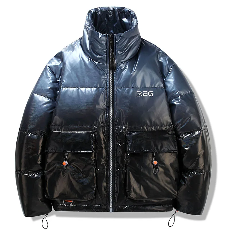 

adient Blue iny Surface down Jaet Thiened ort Sle Stand Collar White Du Feather Men's Winter Coat Youth Trendy ...