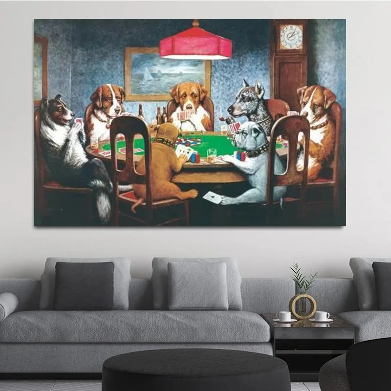 Abstract Retro Funny Animal Dog Playing Poker Billiard Canvas Painting Wall Art Pictures Posters Prints Living Room Home Decor