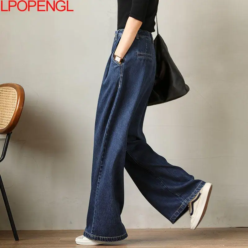 High Waist Jeans Spring Autumn Women's 2023 Loose Denim Wide-leg Pants Drape Casual Mopping Pants Vintage Trousers