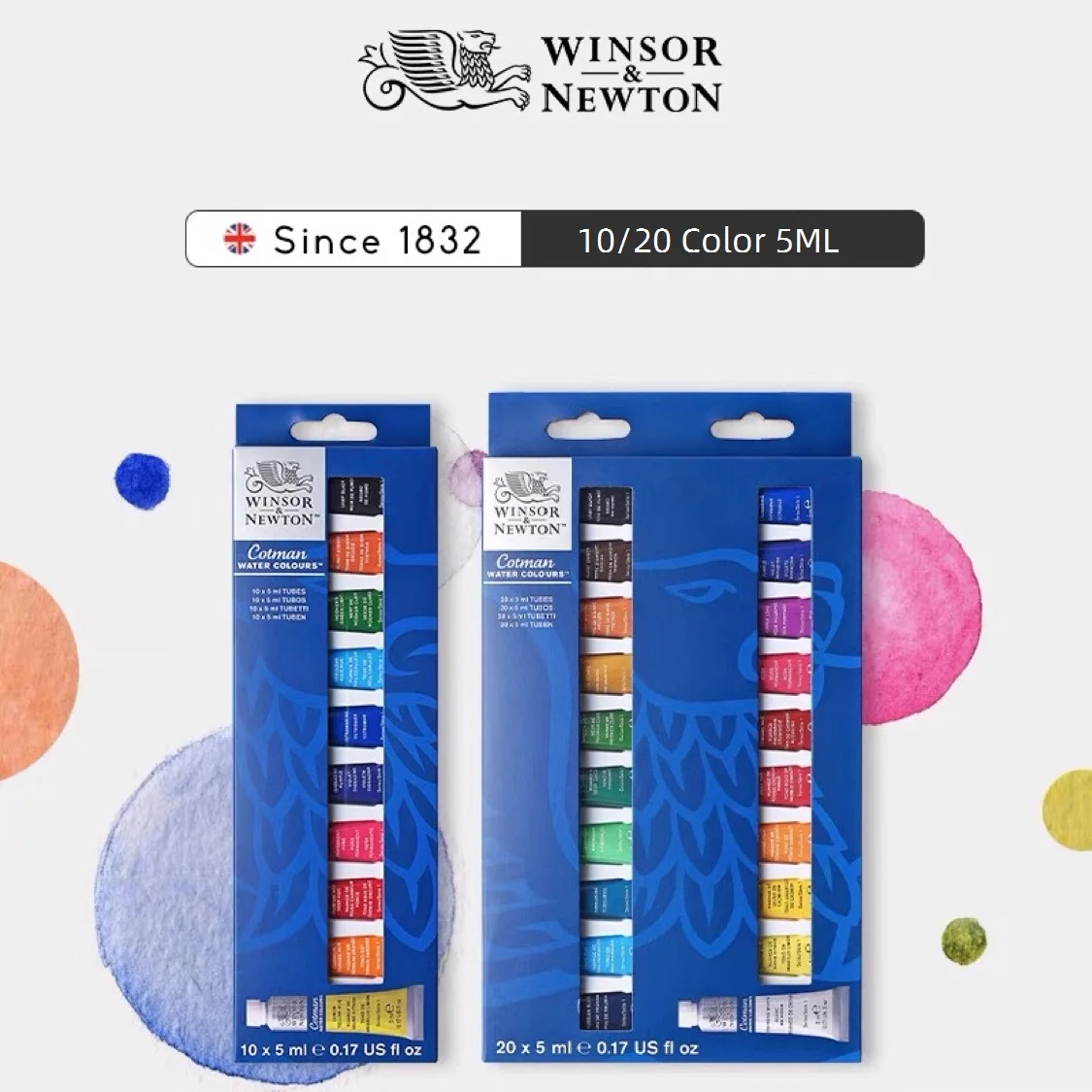 Winsor & Newton-Juego de acuarelas para principiantes, tubos de aluminio, suministros de Arte de pintura, 10/20 colores, 5ml (0,17-oz)