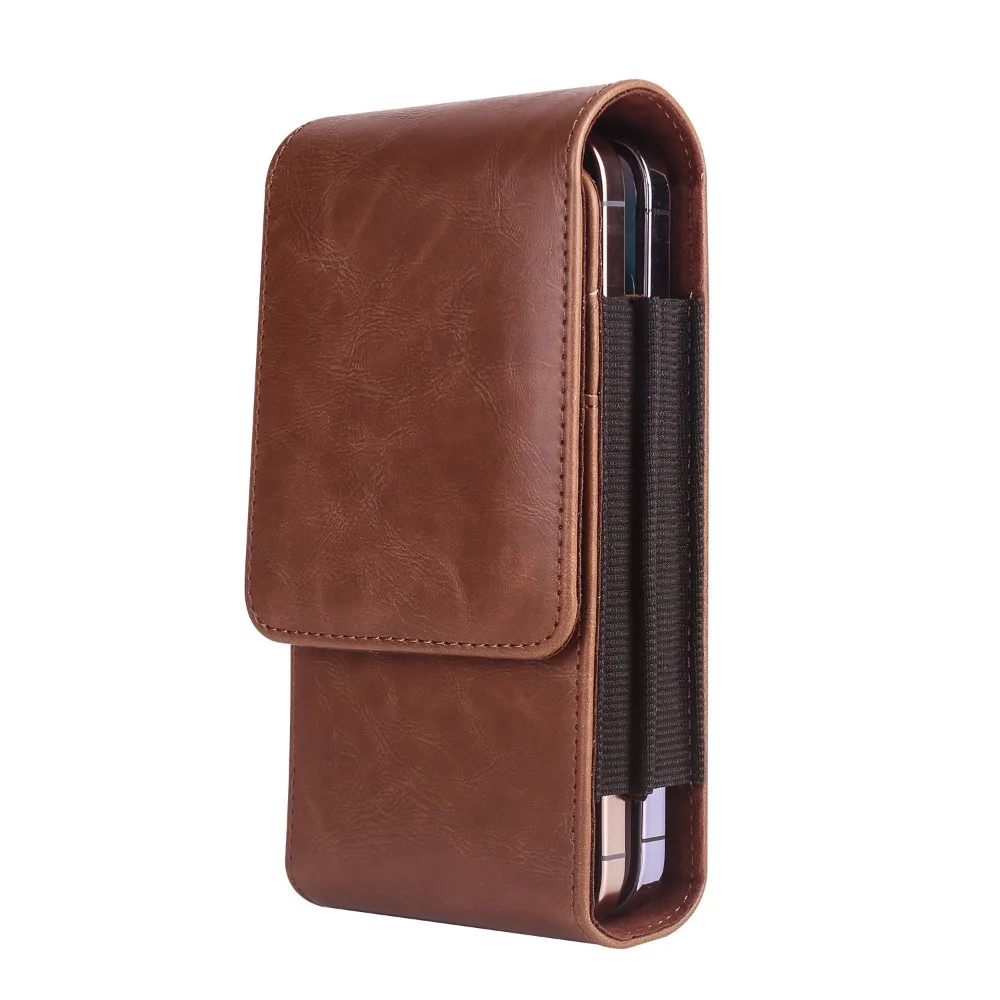 

Solid Color Cell Phone Belt Pouch Vertical Magnetic Dual Pouch Design Waist Bag Large Capacity Multi-layer