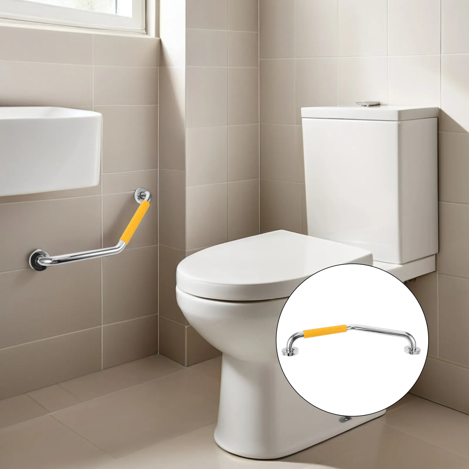

Stainless Steel Bathroom Safety Handrail Bent Grab Bar Non Slip Shower Elderly Handicap Anti Fall Support Rail Toilet