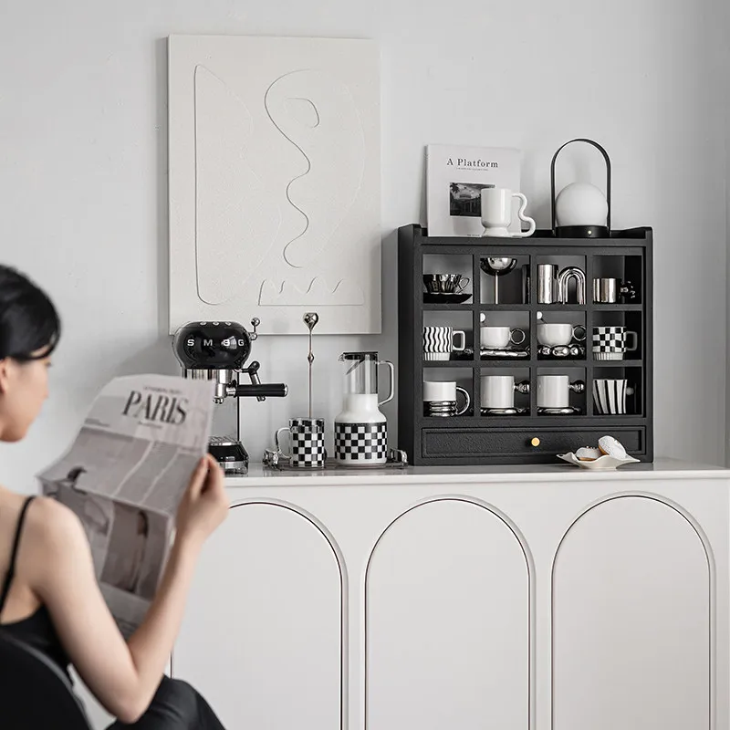 Nordic Sense Black Cup Holder Cup Display Rack Living Room Tabletop Multi-Treasure Storage Rack Lattice Rack
