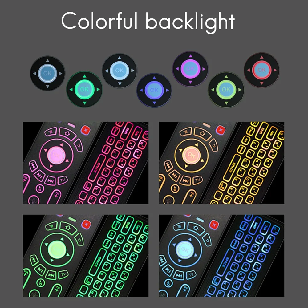 

HFES T6C Air Mouse Rainbow Backlit Keyboard With Touchpad 2.4Ghz Wireless Remote Control For Smart TV Box/ Projector/ Mini PC