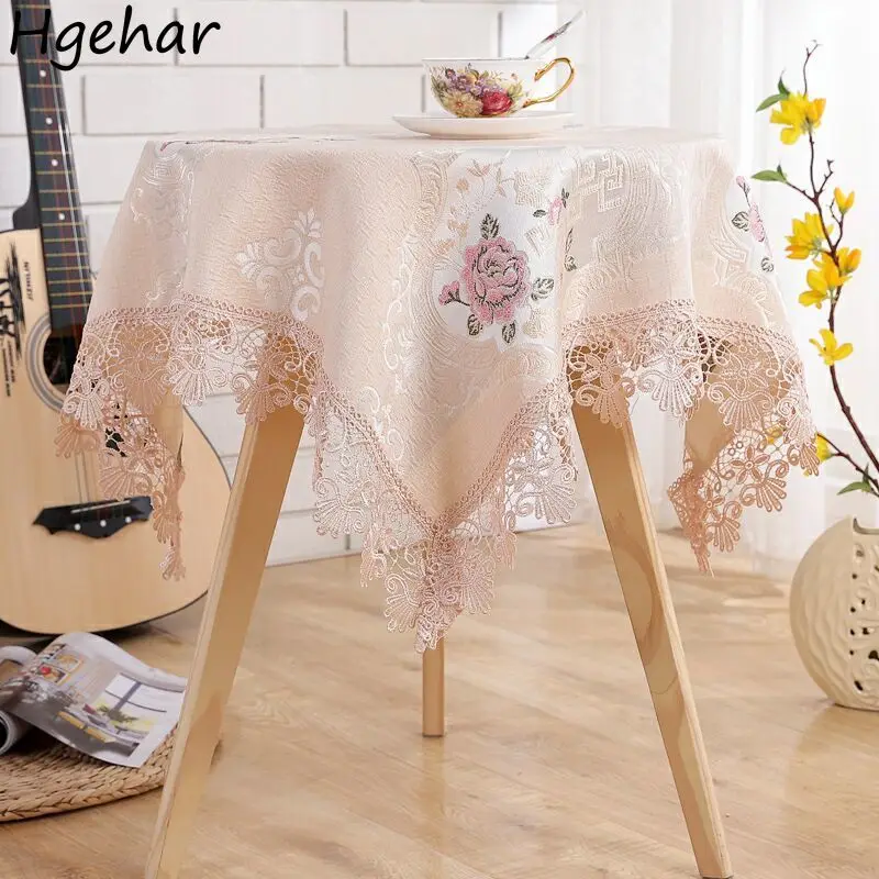 Flower Embroidery Round Table Cloth Pastoral Kitchen Oilproof Decorative Elegant Tablecloth Home  Mantel De Mesa Obrus