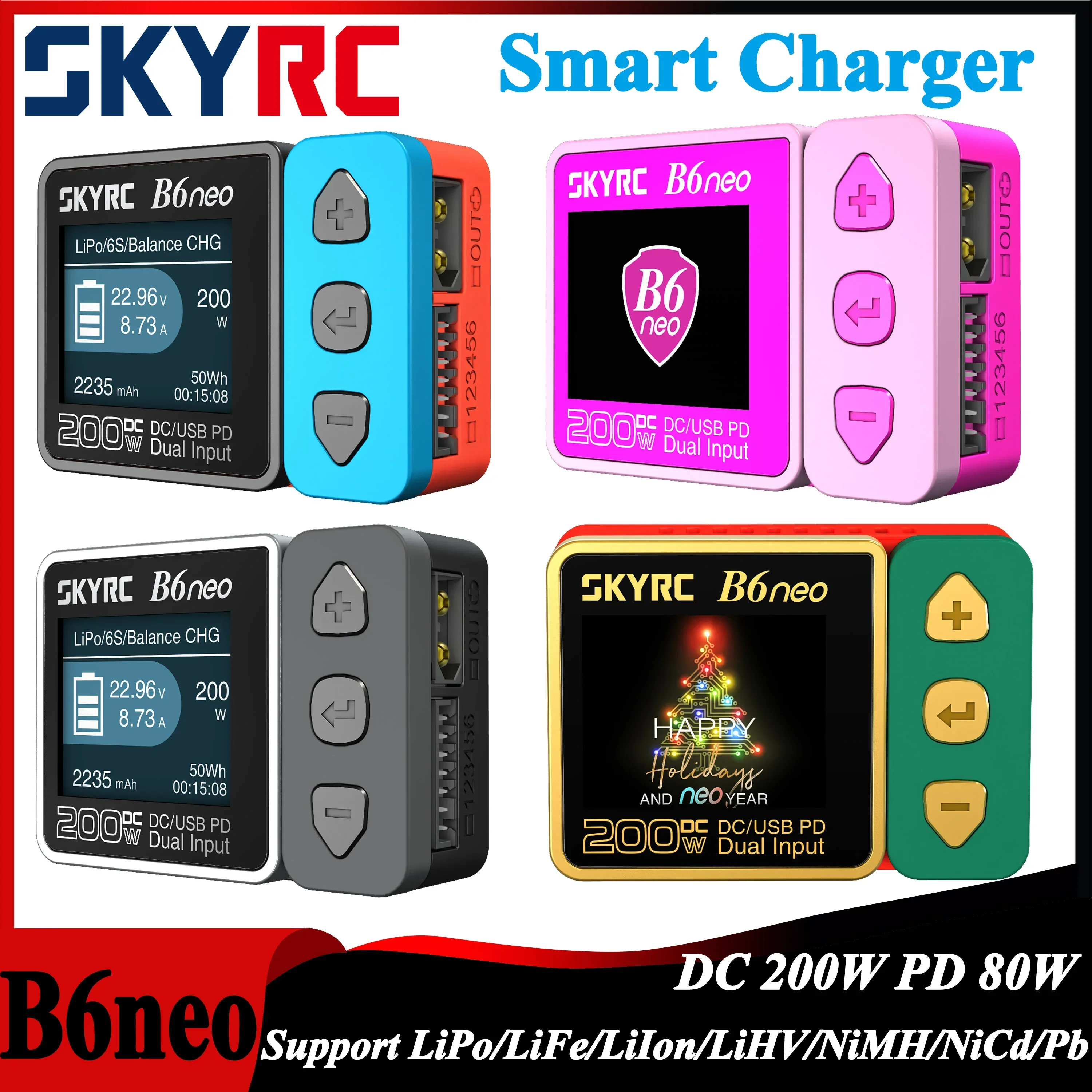 

SKYRC B6neo Smart Charger DC 200W PD 80W Lipo Battery Balance Charger Discharger for RC Car Airplane FPV Drone Boat SK-100198