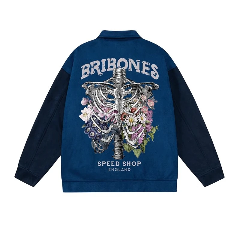 Skeleton Flower Letter Printed Jacket Men Creative Street Hip Hop Loose Versatile Comfortable Coat Panel Contrast Fashion Bomber