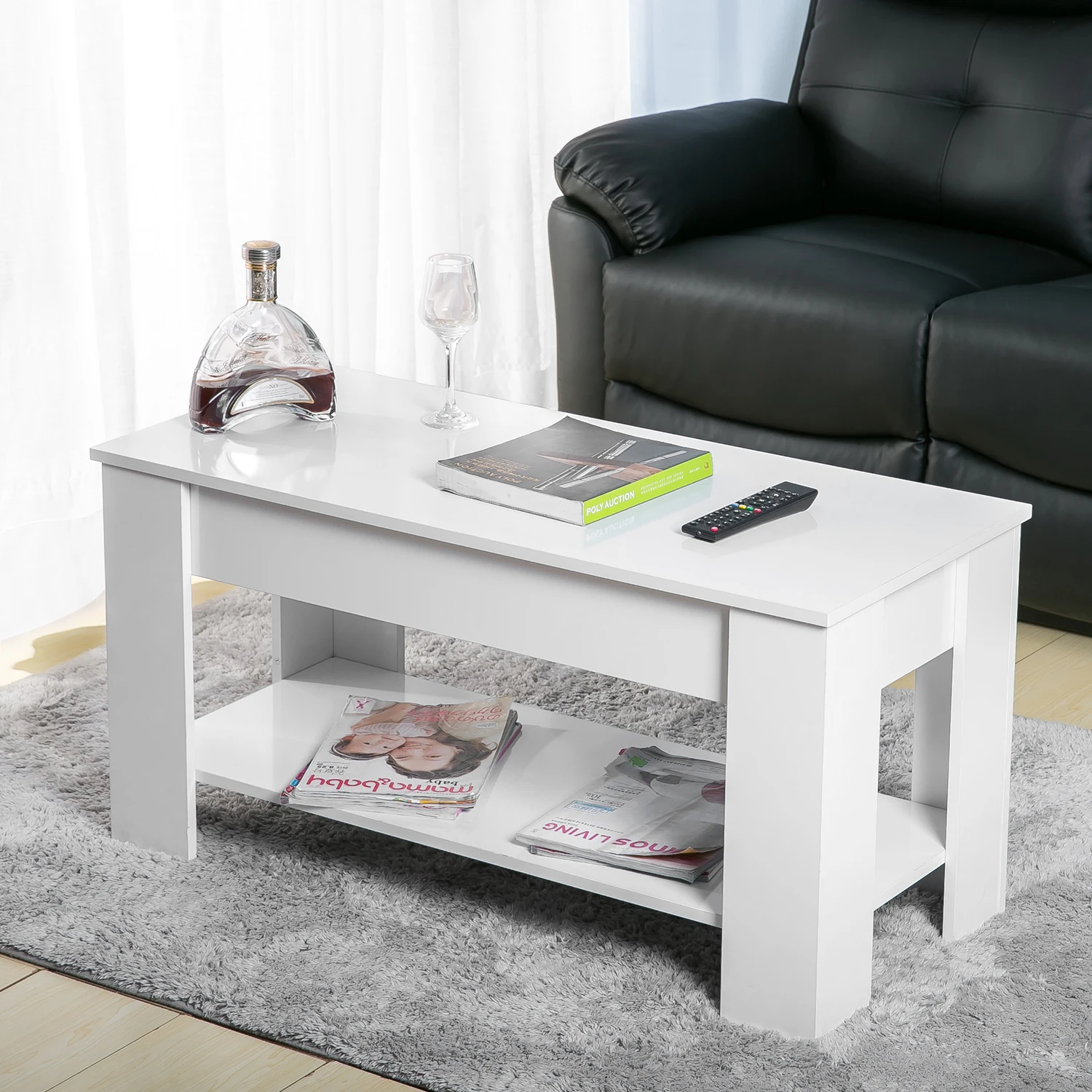 Lift up Top Coffee Table with Storage and Shelf Living Room(White) Office Furniture