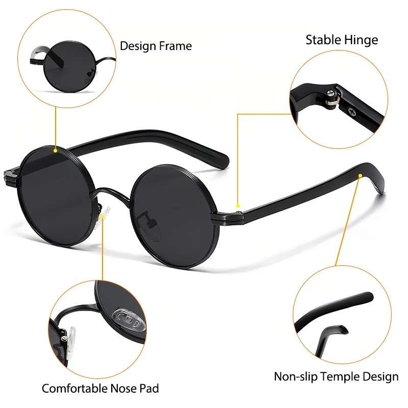 CATERSIDE Occhiali da sole vintage da uomo Stile hip-hop Occhiali da sole rotondi con montatura in metallo Occhiali da viaggio da donna per esterni UV400