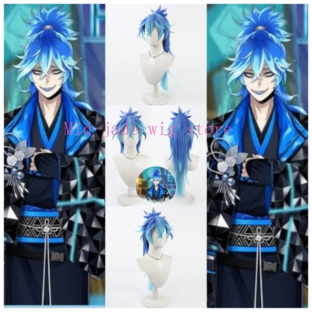 Anime Cosplay Wig Detachable Ponytail Blue Hair Style Realistic Scalp Synthetic Wig Character Hairpiece