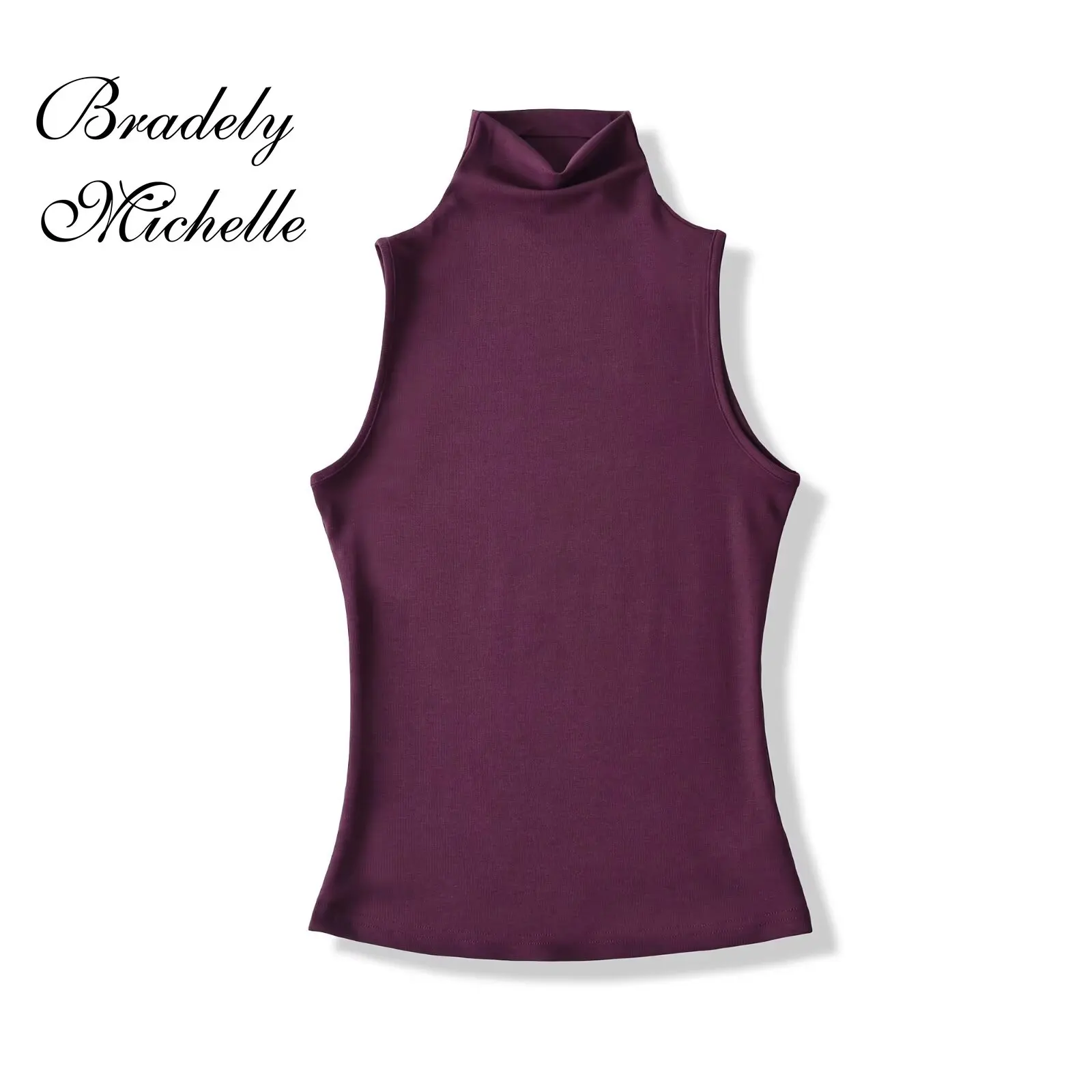 Women Sleeveless Turtleneck Tank Top Slim Fit High Neck Rib Knit Stretch Basic Solid Vest