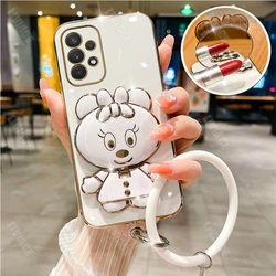 Mirror Strap Rabbit Plating Case For Samsung Galaxy A53 A73 A33 A52 A52s A72 A32 4G 5G A51 A71 A12 A31 A21S Fe Stand Cover