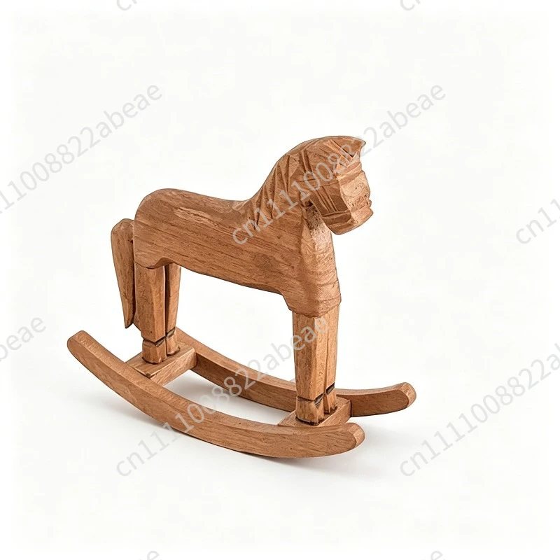 Creative Handmade Solid Wood Rocking Horse Vintage Ornament Ins Style Living Room Desktop Entrance Bedroom Decor Craft