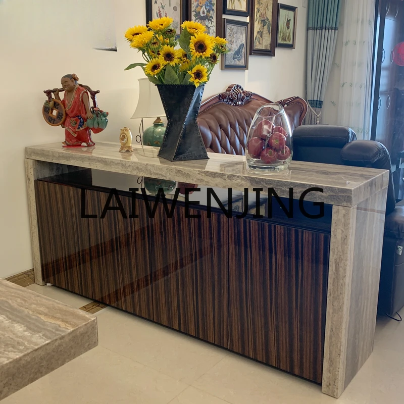 Natural marble furniture white gray travertine, simple table side cabinet, living room side table