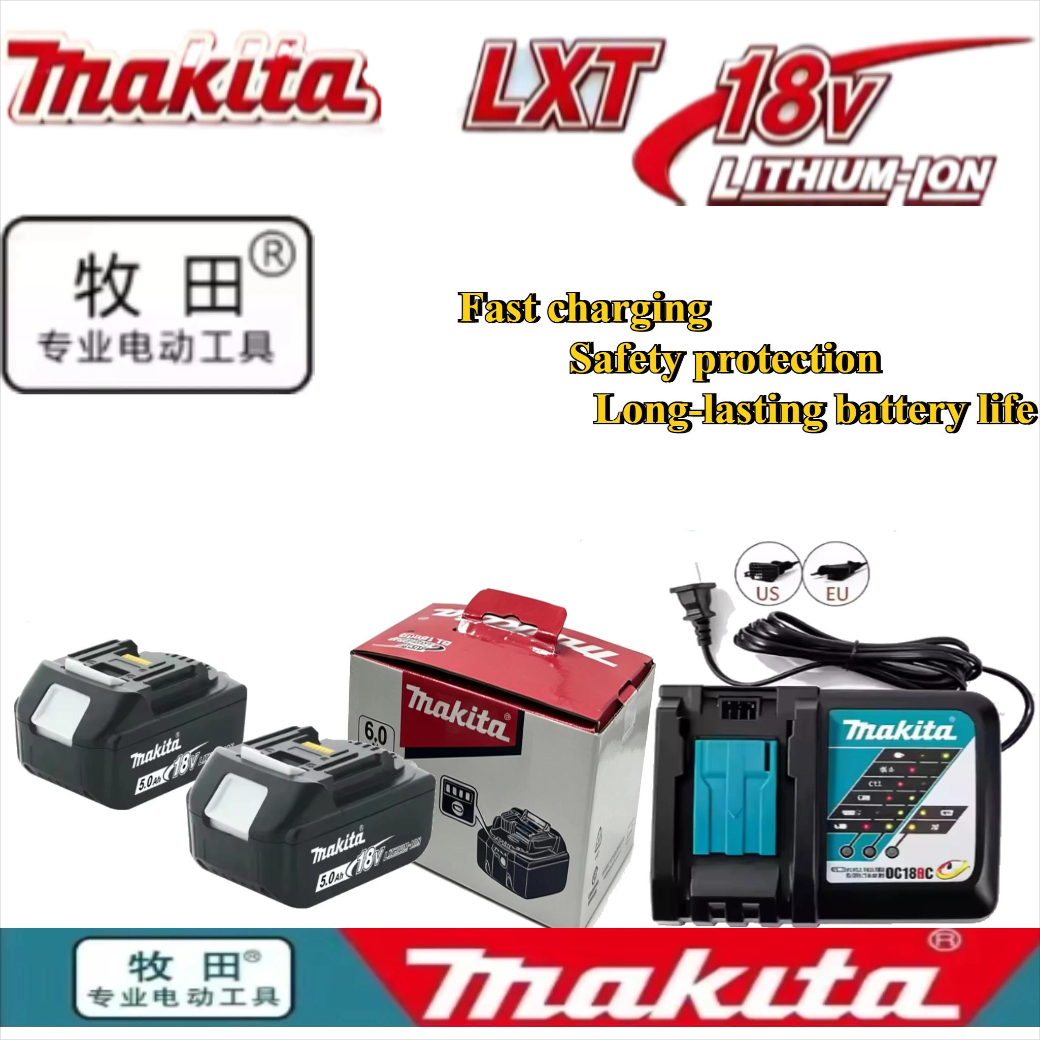 Makita Original 18V 5.0Ah/6.0Ah Battery BL Series, Excellent Performance for Electric Saw Blower Trimmer Gardening Tools
