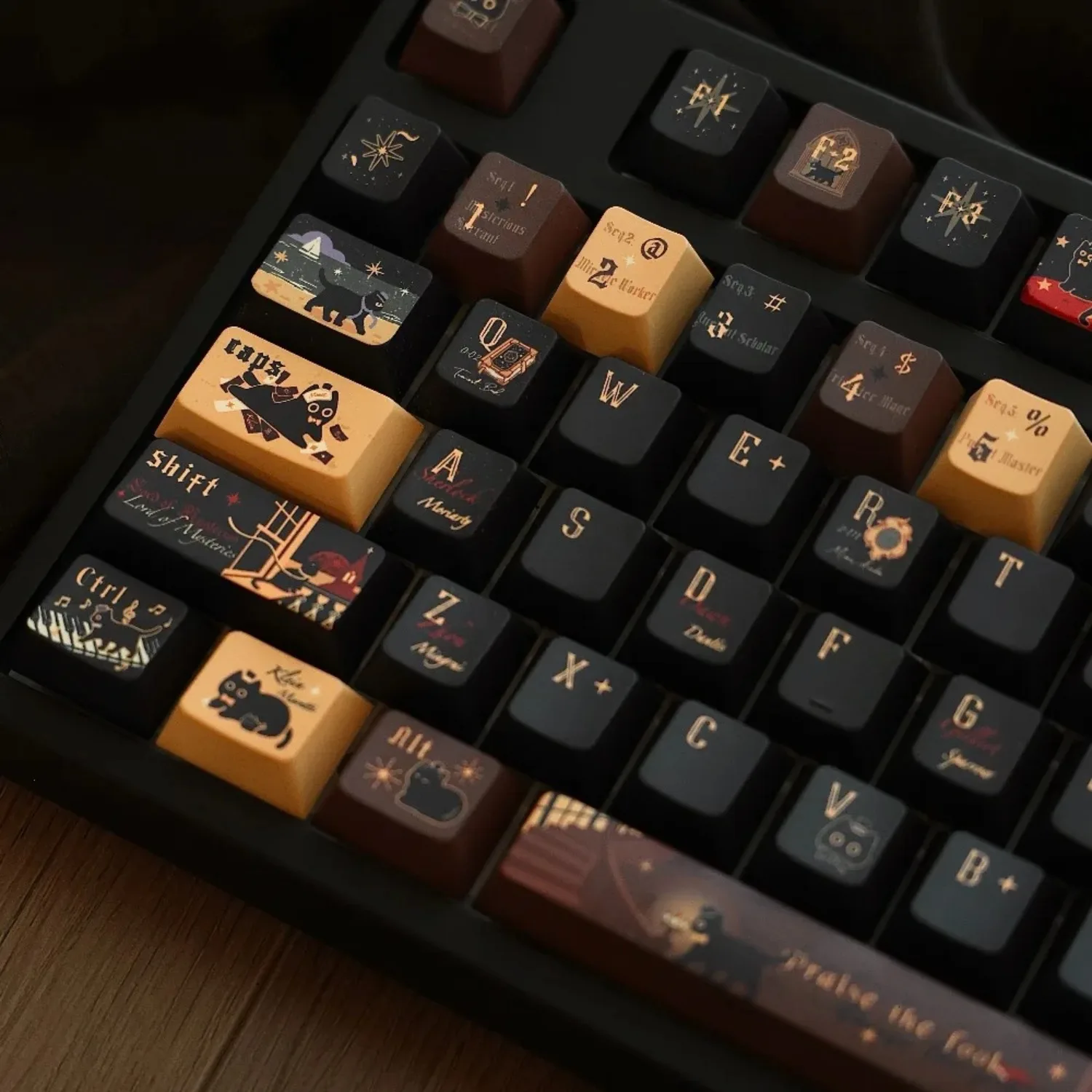 

Black Cat Retro MOA Profile Keycaps Original Design Cute Cat Impression Anime Fanart PBT Key Caps for Mechanical Keyboard