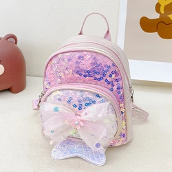 Sac à dos à paillettes sirène pour enfants, cartable de princesse Kawaii pour filles, sac d'école à bandoulière brillant à la mode, sac en dentelle avec nœud