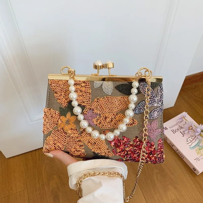 2025 Fashion Frame Sequin Shoulder Bags Stylish Design Chains Exquisite New Solid Color Handbags for Women Dinner Bag