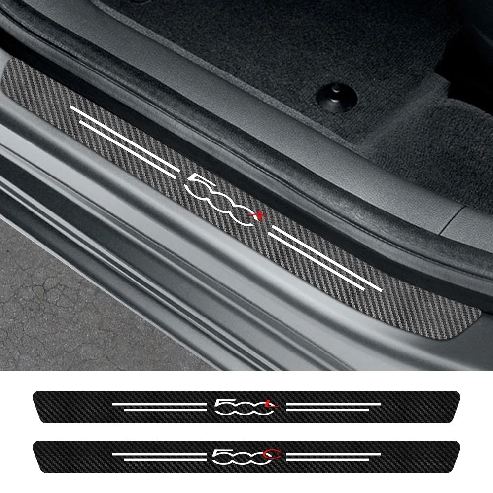 4Pcs Car Scuff Protective Sill Sticker For Fiat 500 500C 2012 500X 500L Abarth 695 Carbon Fiber Decor Decal Auto Accessories