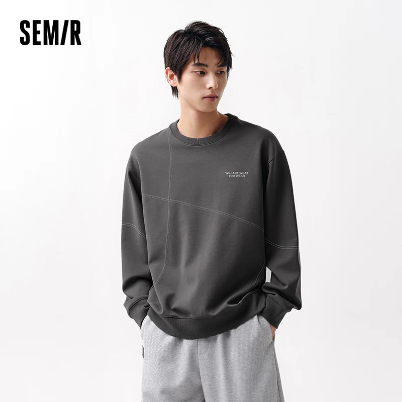 Semir Hoodie Men Spring Fashionable Letter-embroidered Drop-shoulder Round-neck Top Design-featured Contrast Color Versatile