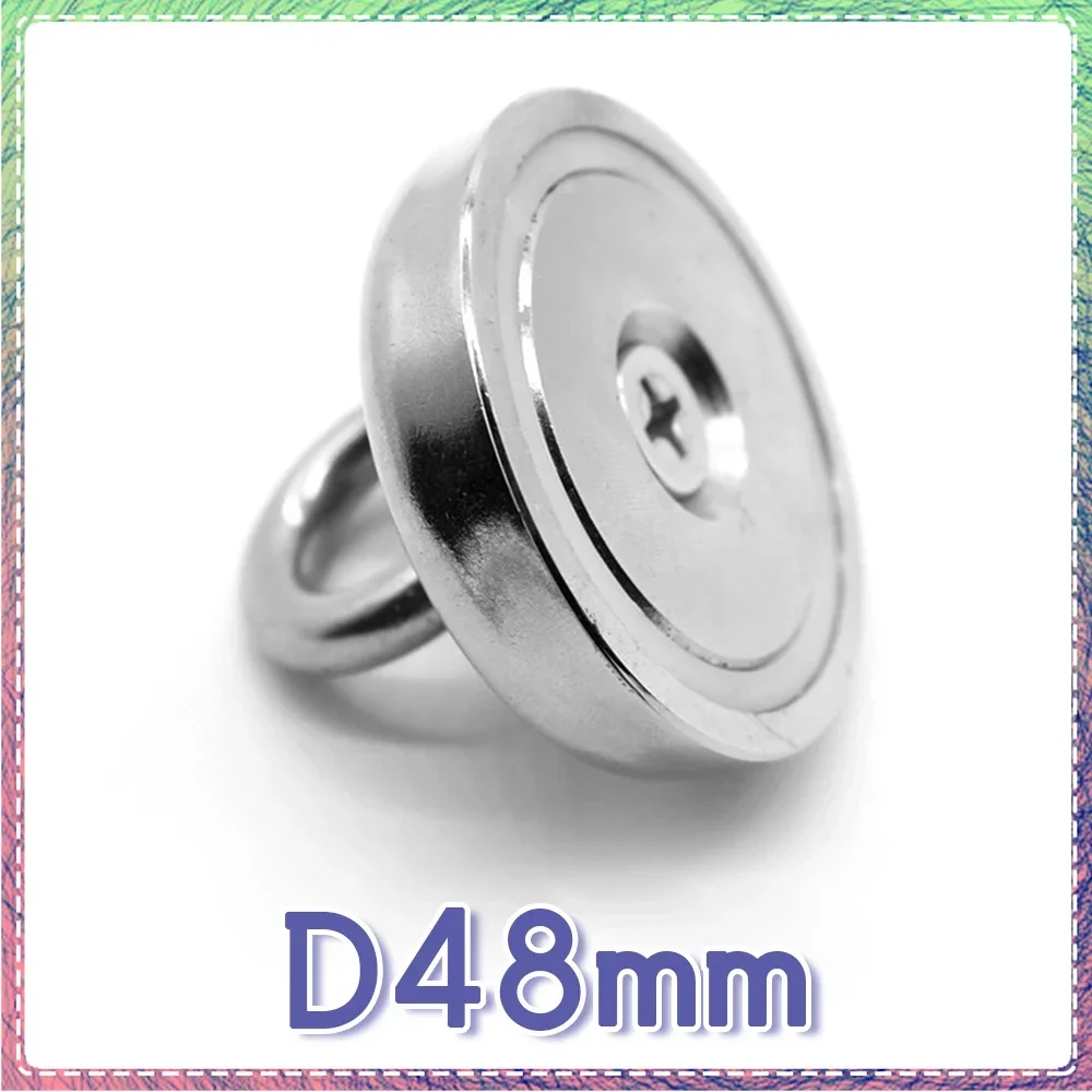 

1/2/3PCS D48 Neodymium Magnet Powerful Lifesaving Hook Marine Magnets Fishing Holder Mount Pot with Ring Strong Round Magnet D48