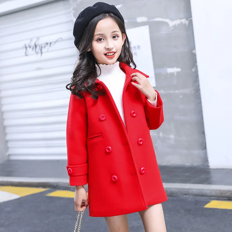 Girls Wool Coat Jacket Outerwear 2023 Beautiful Warm Thicken Plus Velvet Winter Autumn Cotton School Teenagers Children\'s Clothi