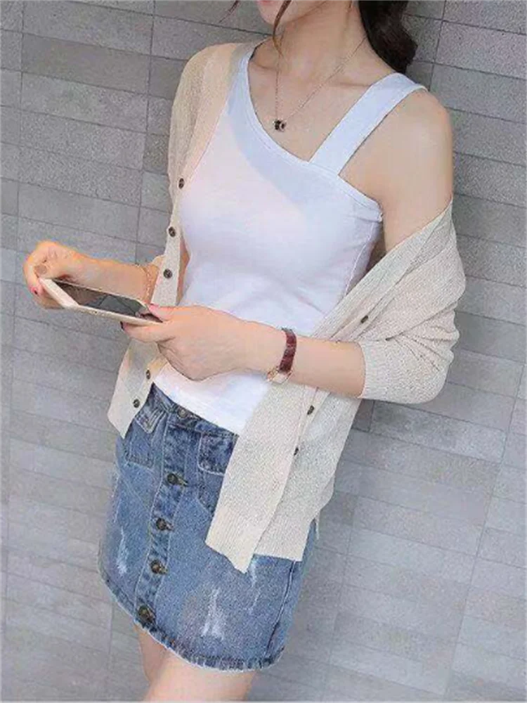 Sleeveless Top Women Vests Solid Color Camisole Off-shoulder Base Tank Tops single Shoulder Vest Women's Suspender Camis